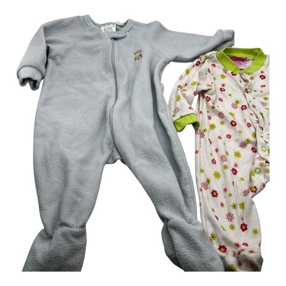 Lot of 2 Baby Girl One Piece Footed Pajamas 3-6M Floral Long Sleeves Crew Neck - Picture 5 of 16